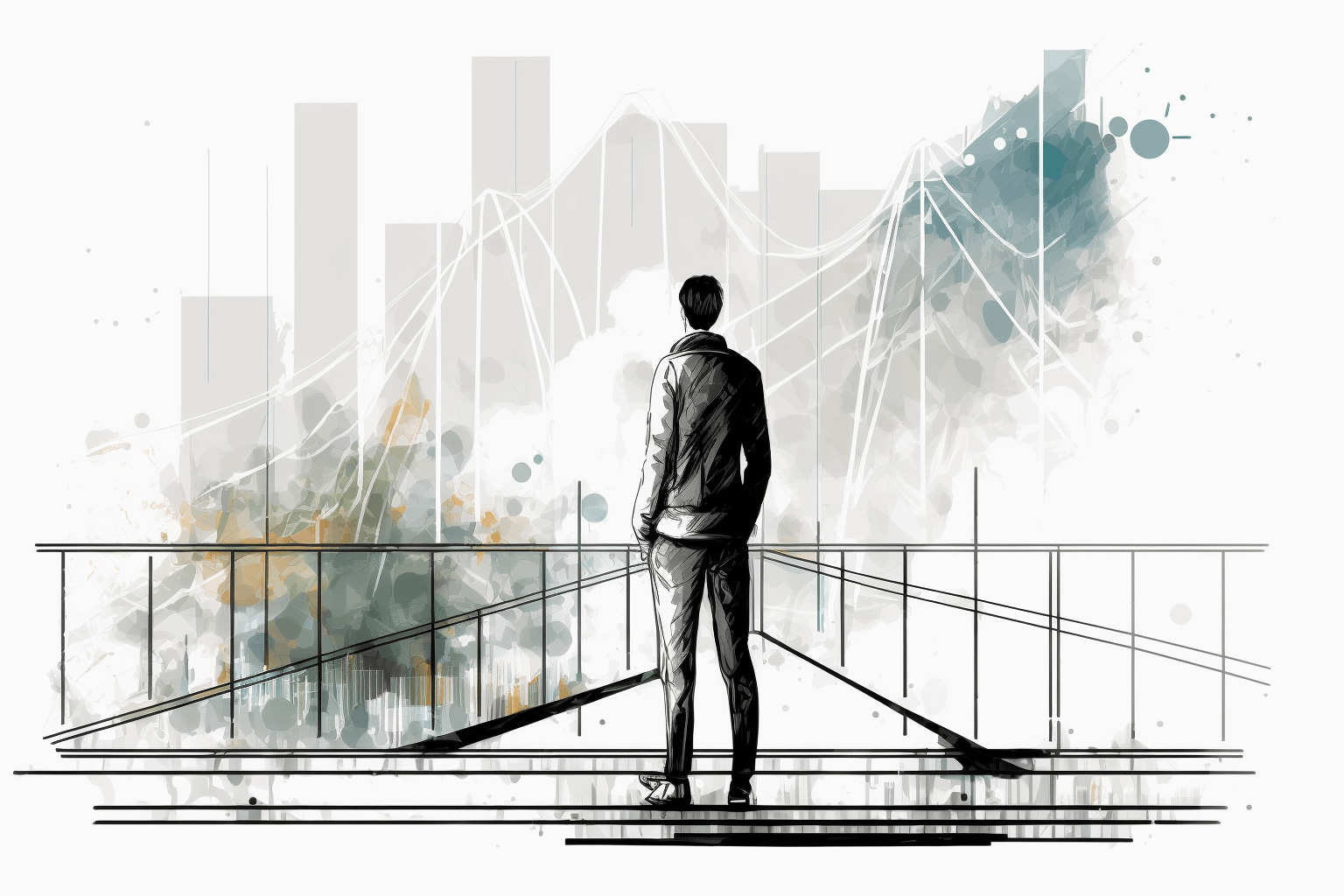 sketch of someone on a bridge looking beyond