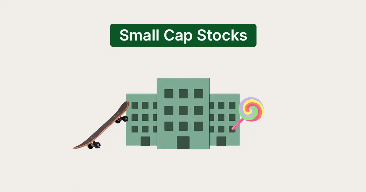 A company structure with a lollipop and skateboard representing fun and unique investments, labeled as 'small cap stocks'